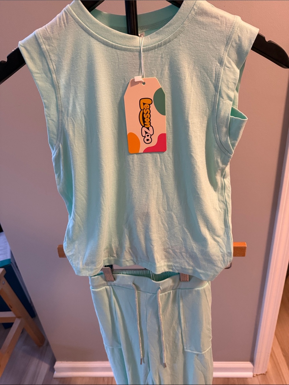 Kids' Sleeveless Pajama Set in Light Aqua